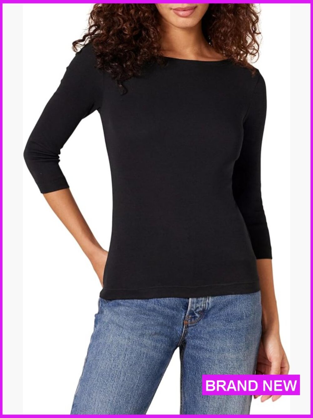 Slim-Fit Boat Neck 3/4 Sleeve Cotton Modal Tee